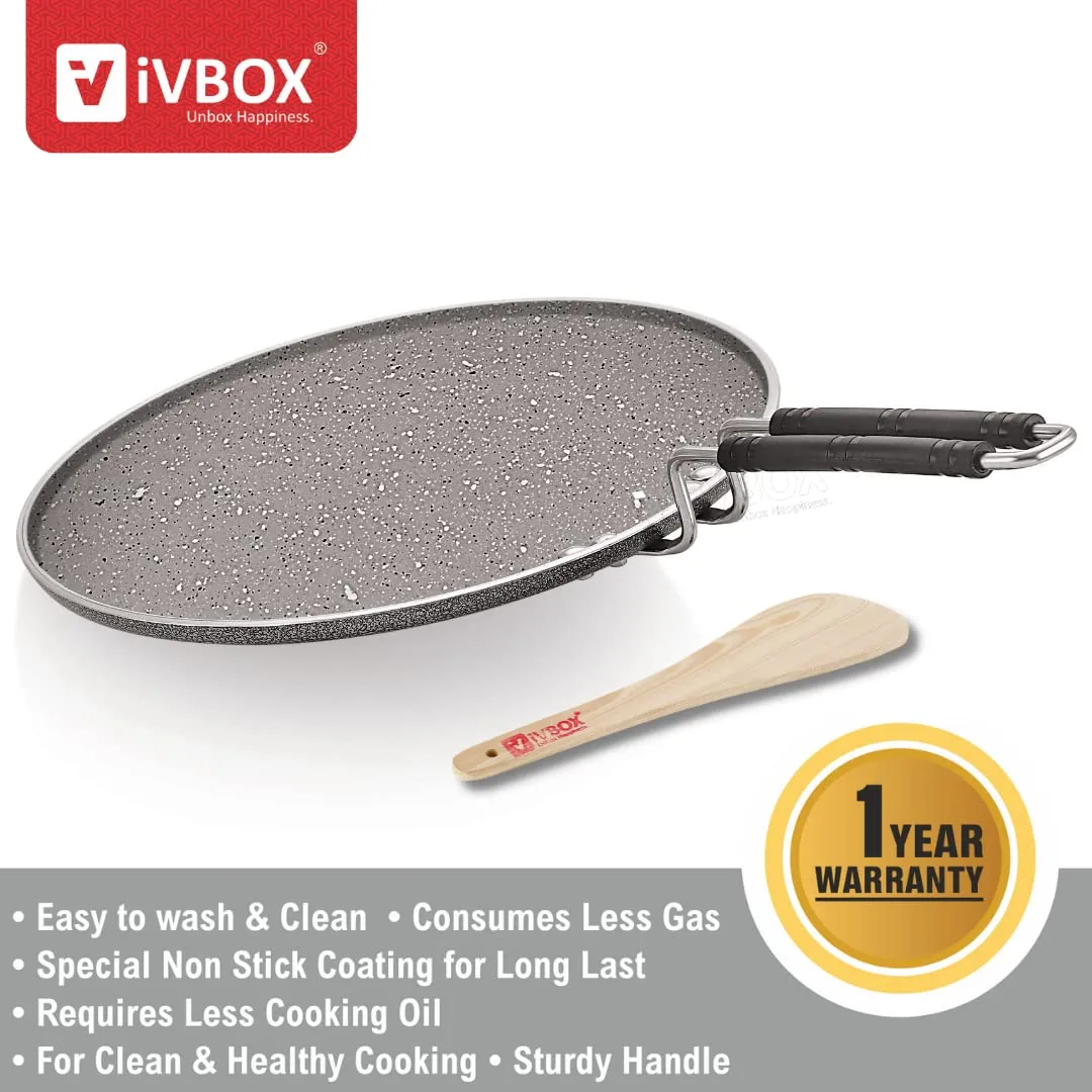 ivbox Rio-Marble Induction Base 300mm Non-Stick Multi-Purpose Aluminium Tawa, Grey (30cm, Induction and Gas Stove Compatible)