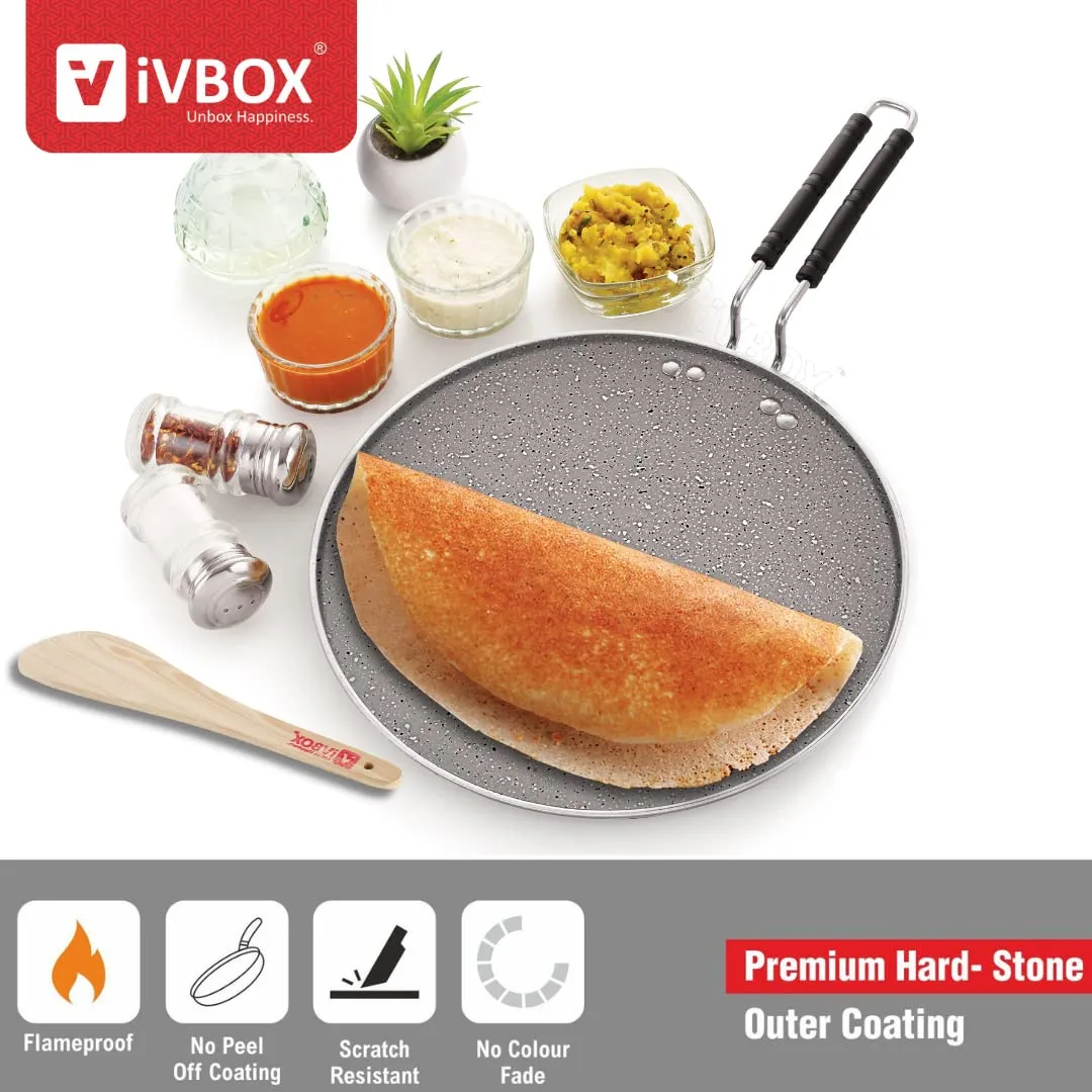 ivbox Rio-Marble Induction Base 300mm Non-Stick Multi-Purpose Aluminium Tawa, Grey (30cm, Induction and Gas Stove Compatible)