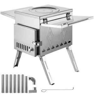 modern Tent Wood Stove 17.5x14.7x10.6 inch, Camping Wood Stove 304 Stainless Steel with Folding Pipe, Portable Wood Stove 95.7 inch Total Height for Camping, Tent Heating, Hunting, Outdoor Cooking