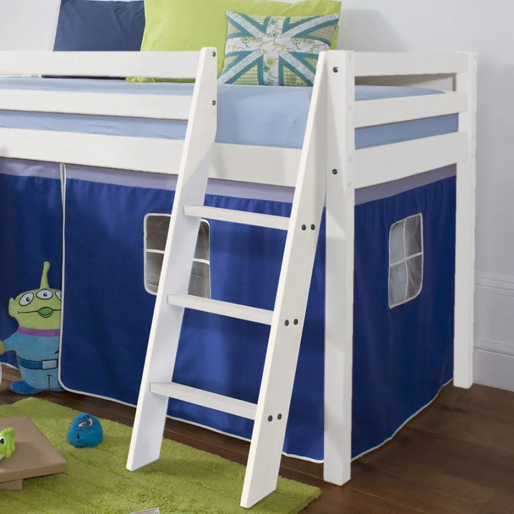 Moro Cabin Bed Midsleeper with Pullout Desk & Brilliant Blue Tent in Classic White