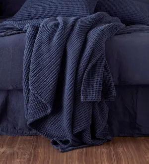 Navy Blue Big Waffle 100% Cotton Throw