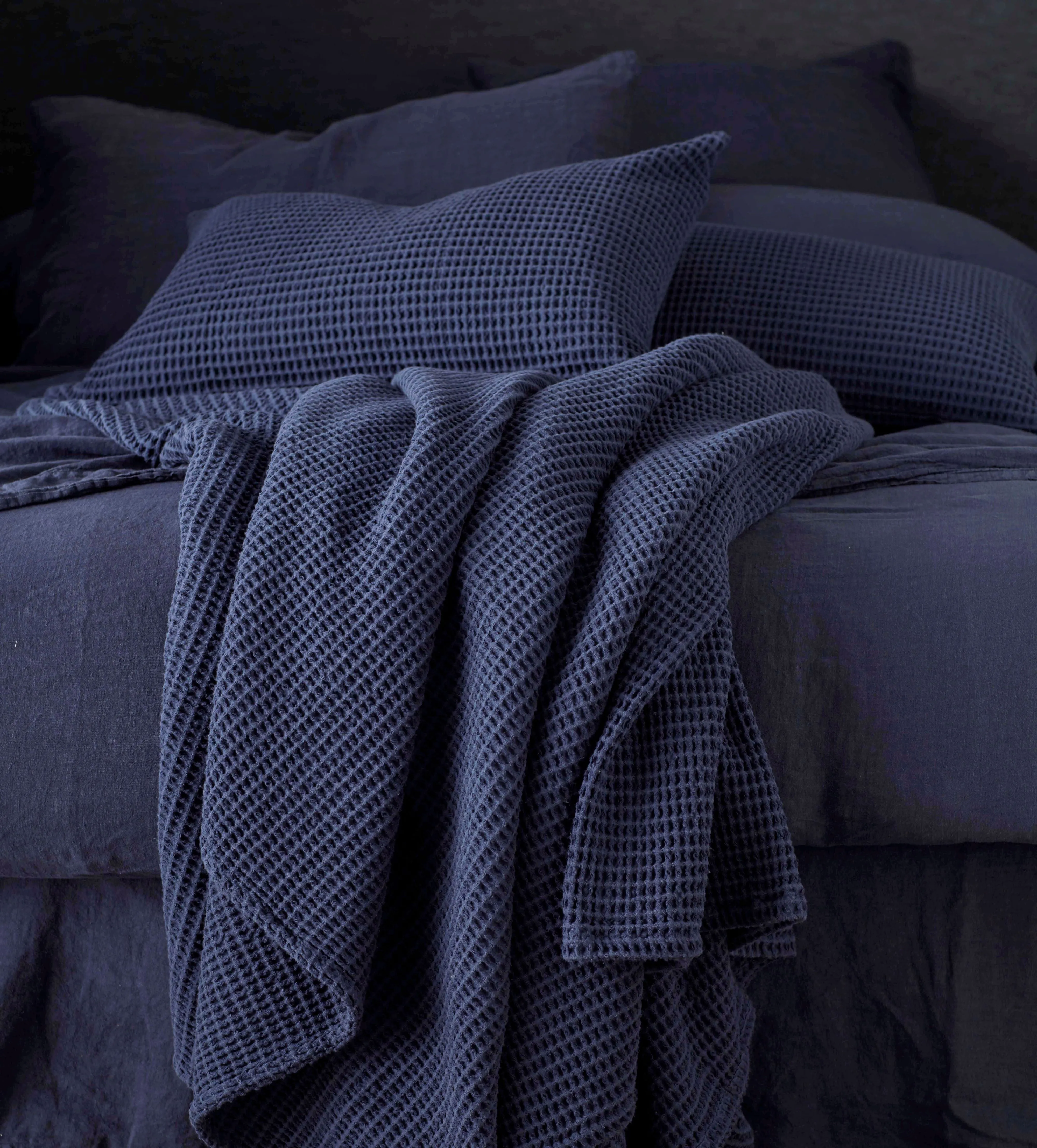 Navy Blue Big Waffle 100% Cotton Throw