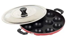 NELKON Kitchen | NONSTICK APPAM | Appe Maker 12 Cups | Healthy Cooking | 1 Year Warranty (Black, Metallic Grey)