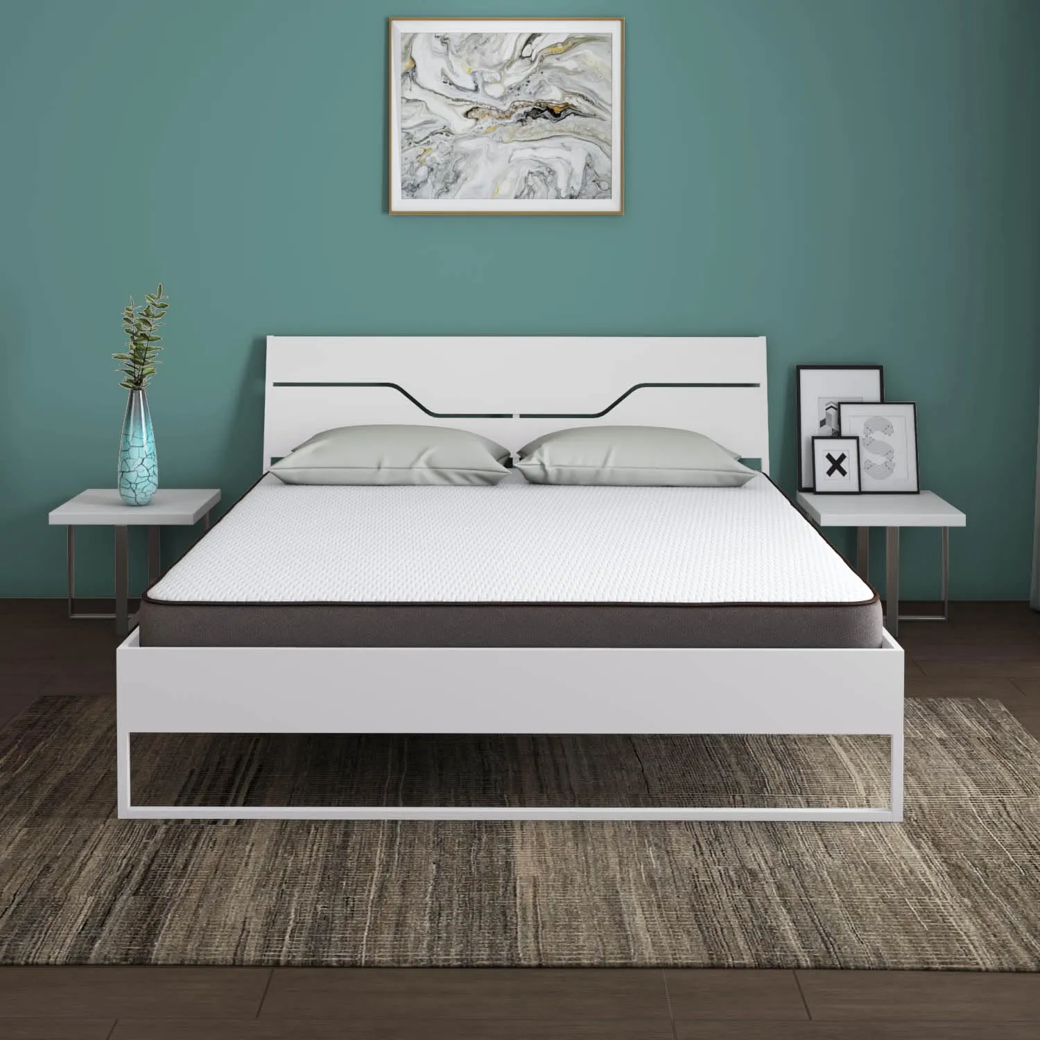 Nilkamal SLEEP Queen Size Grande Wood and Metal Hybrid Bed with Lite Dual Comfort Mattress (White, 78x60x5)