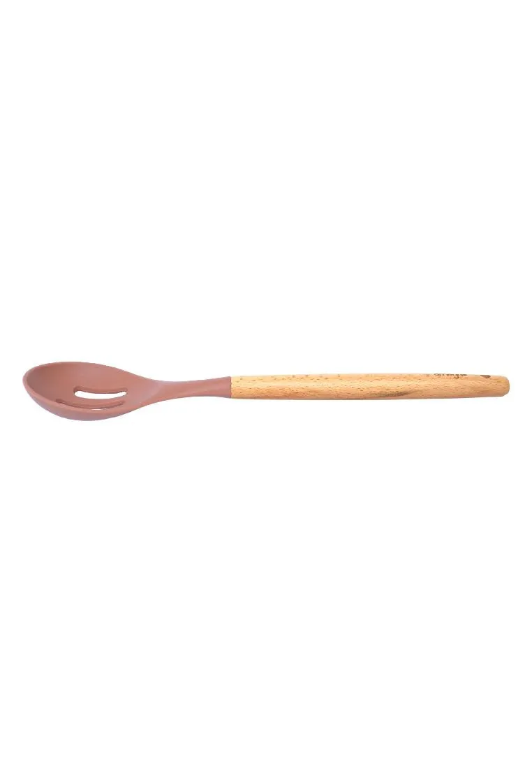 Omega Silicone Peach Slotted Spoon with Beechwood Handle