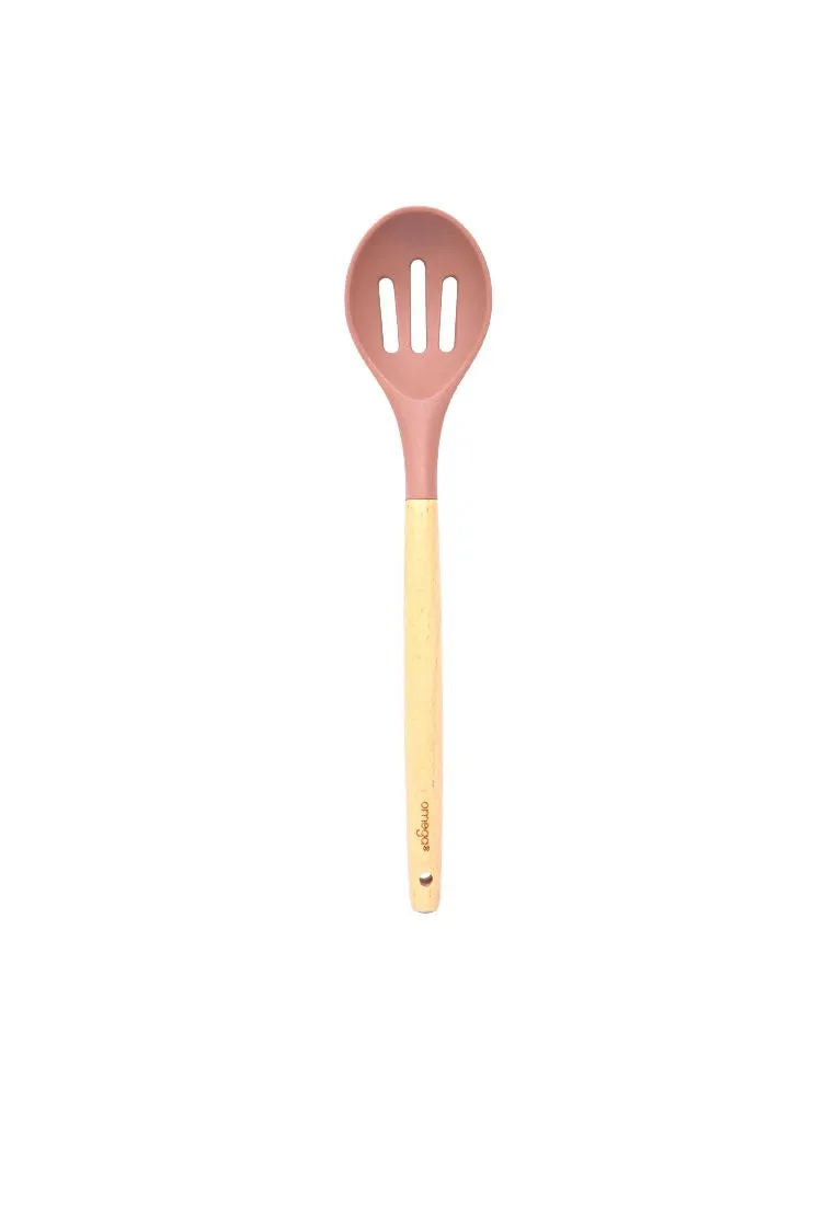 Omega Silicone Peach Slotted Spoon with Beechwood Handle