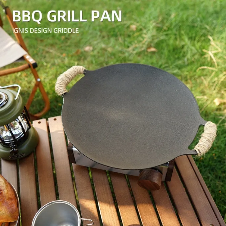 Outdoor Camping BBQ Cast Iron Grill Pan,Style: Baking Pan Net Hemp Rope Storage Bag