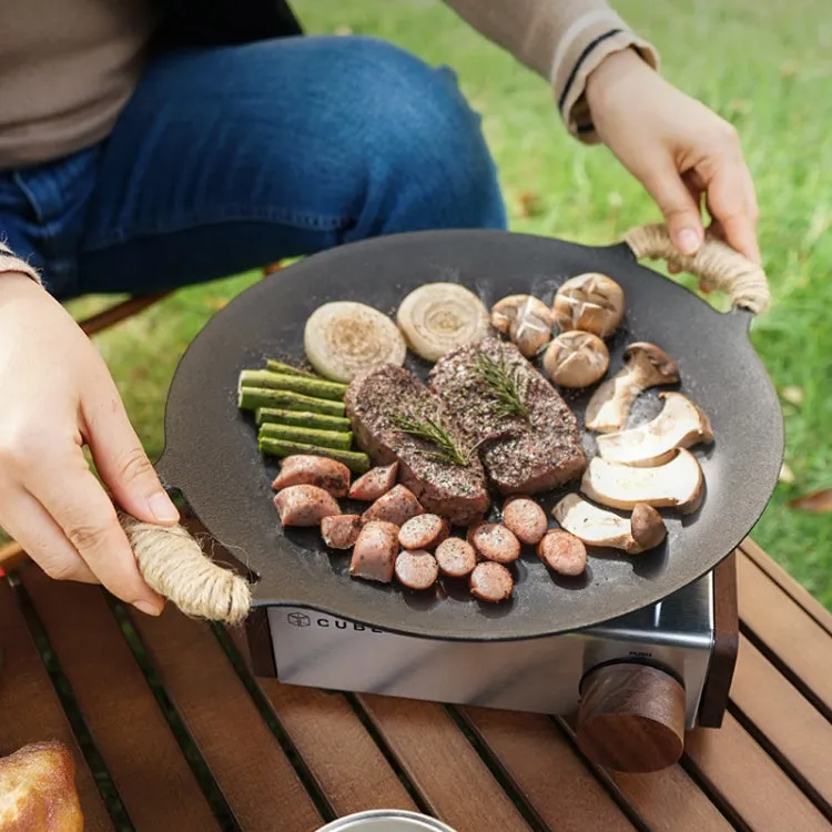 Outdoor Camping BBQ Cast Iron Grill Pan,Style: Baking Pan Net Hemp Rope Storage Bag