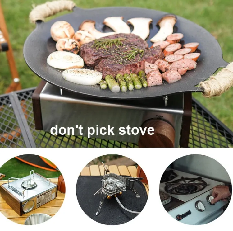 Outdoor Camping BBQ Cast Iron Grill Pan,Style: Baking Pan Net Hemp Rope Storage Bag