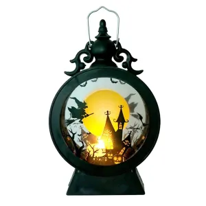 PartyToko Halloween Lantern Mini Halloween Castle Vintage Hanging Lantern Witch Style Gothic Vintage LED Pumpkin Lantern Witch Castle Lantern Black - Any Random Design 1pc