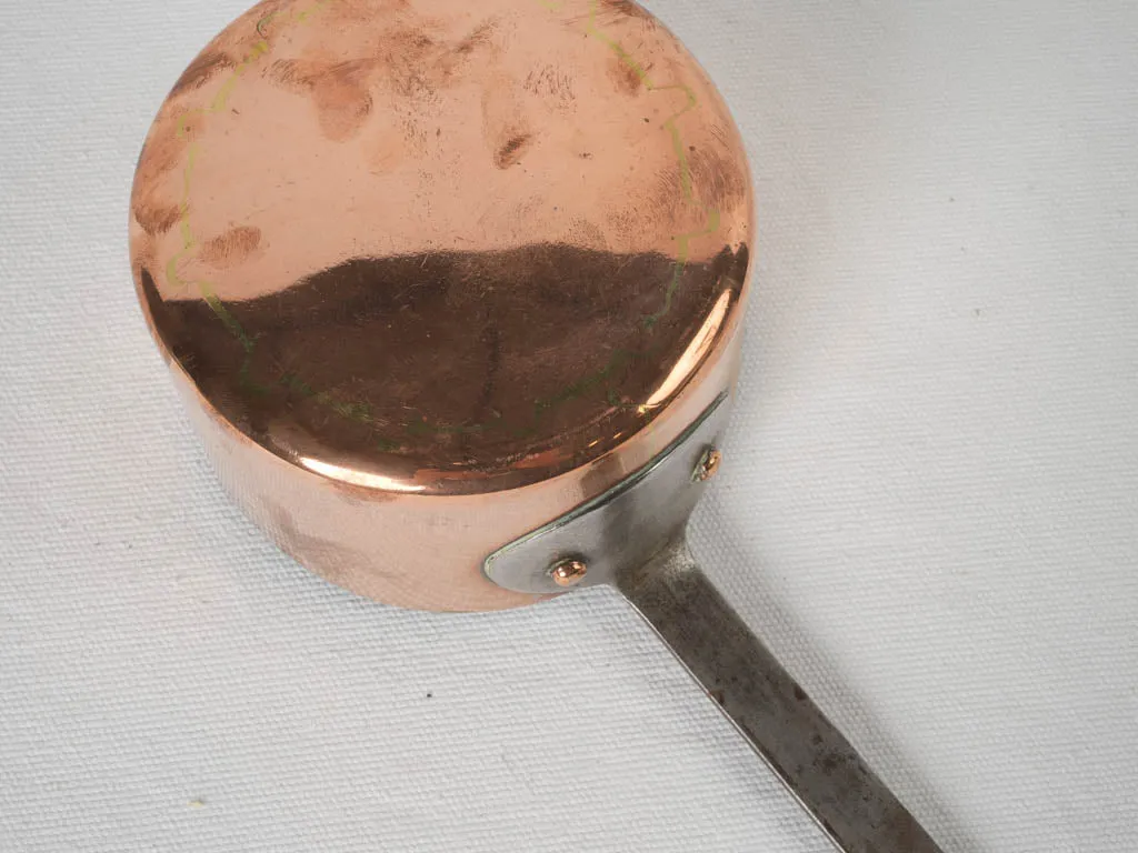 Petit 19th-century French copper saucepan w/ wrought iron handle