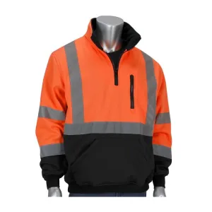 PIP 323-1330B-OR Type R Class 3 3 Quarter Zip Pullover Sweatshirt with Black Bottom, Hi Vis Orange, 1 Each