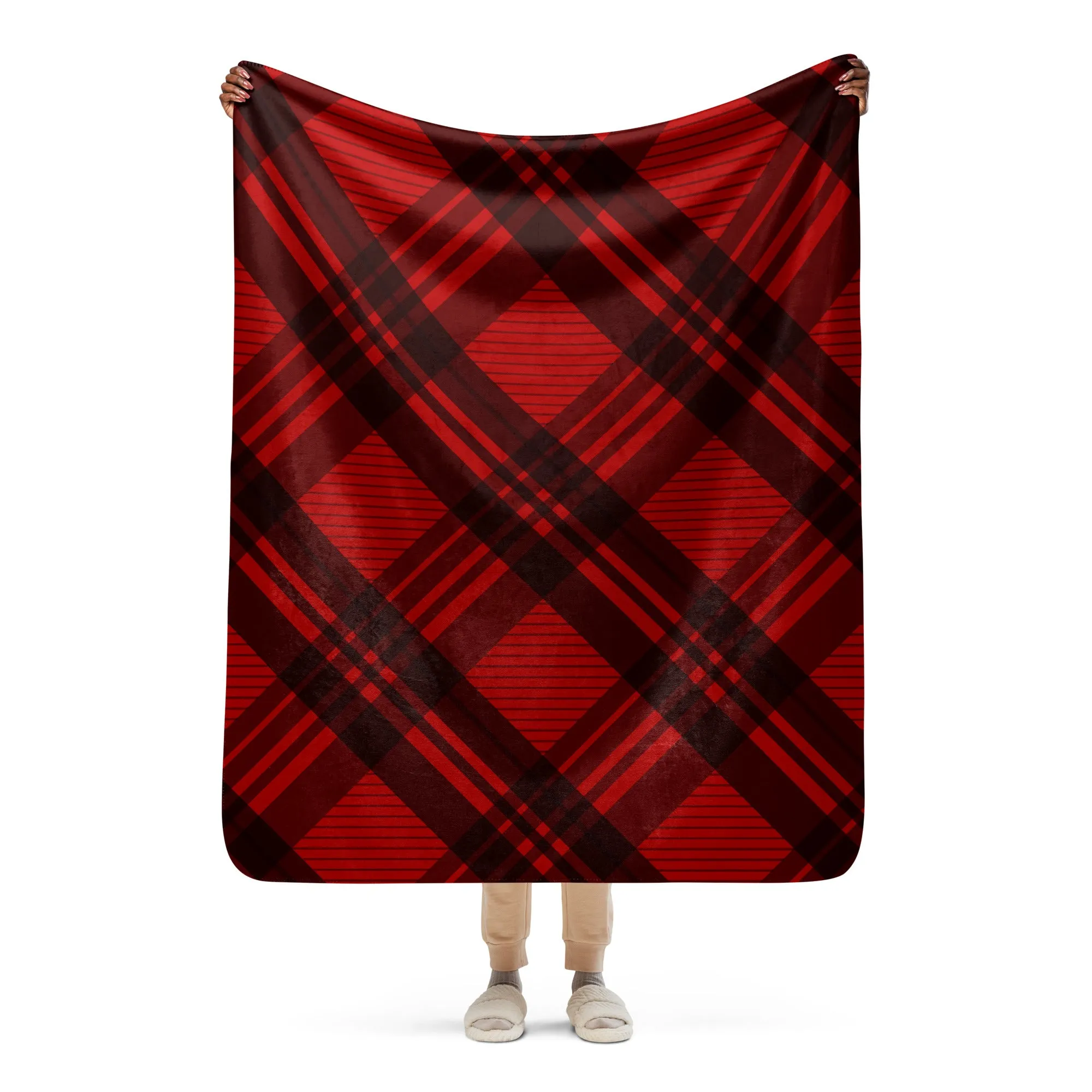 Plaid Red and Black Sherpa blanket lioness-love