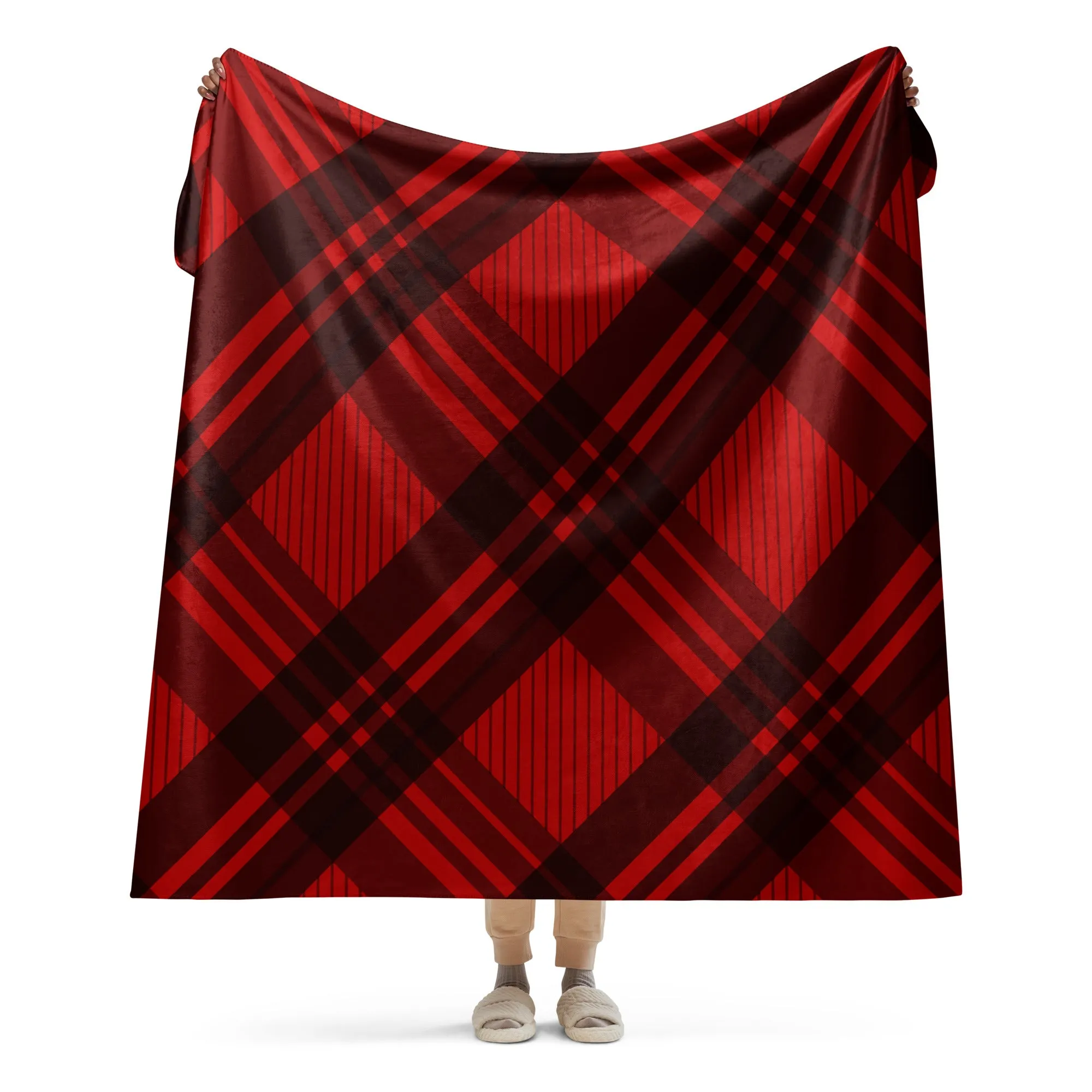 Plaid Red and Black Sherpa blanket lioness-love