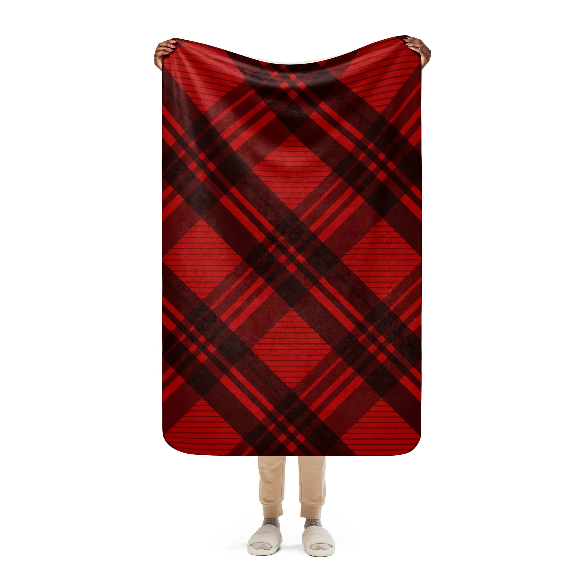 Plaid Red and Black Sherpa blanket lioness-love