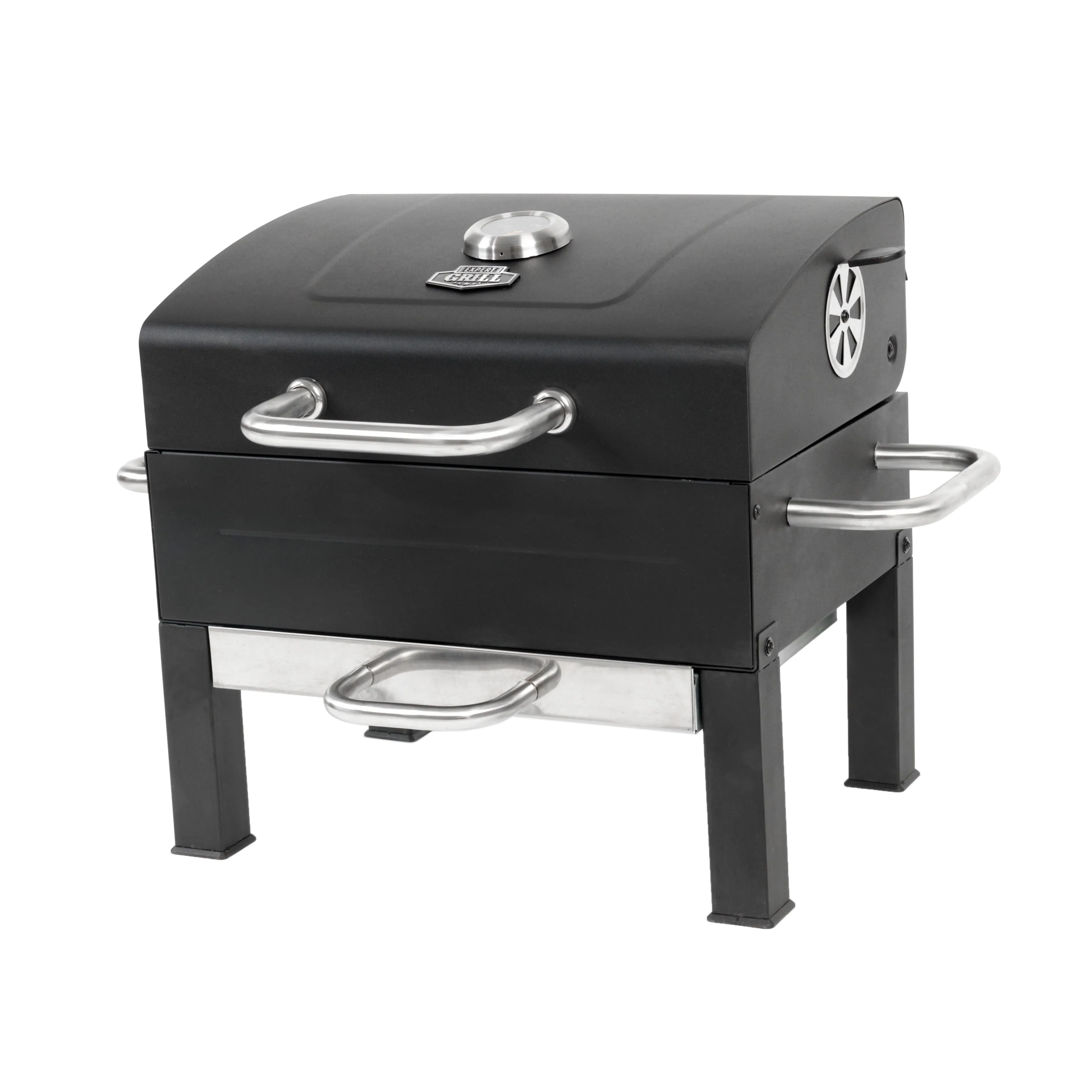 Premium Portable Charcoal Grill, Black and Stainless Steel