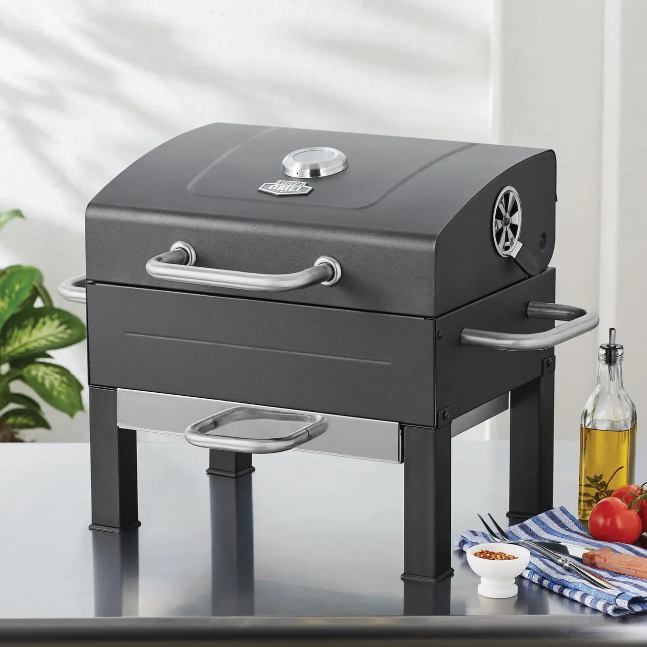 Premium Portable Charcoal Grill, Black and Stainless Steel