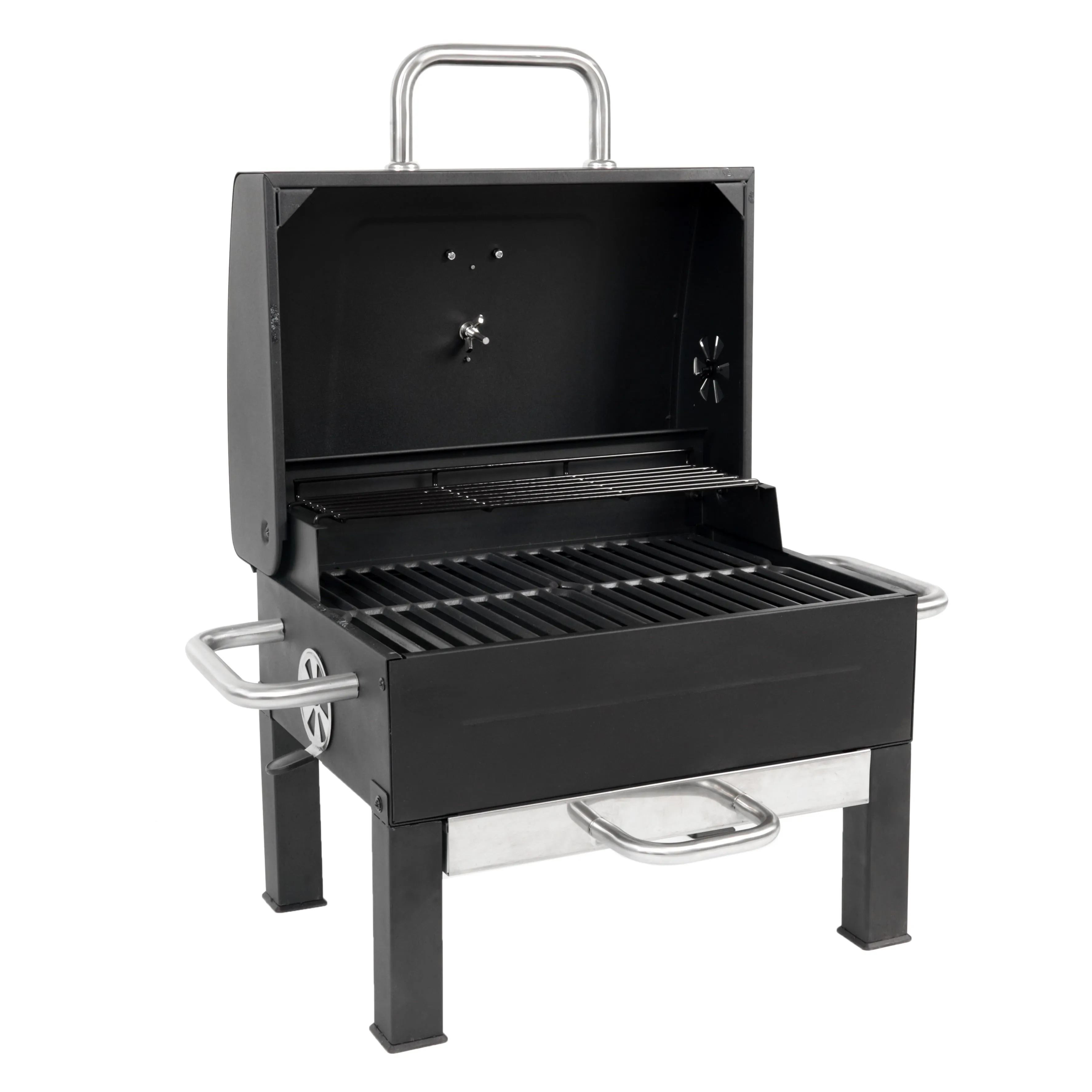 Premium Portable Charcoal Grill, Black and Stainless Steel