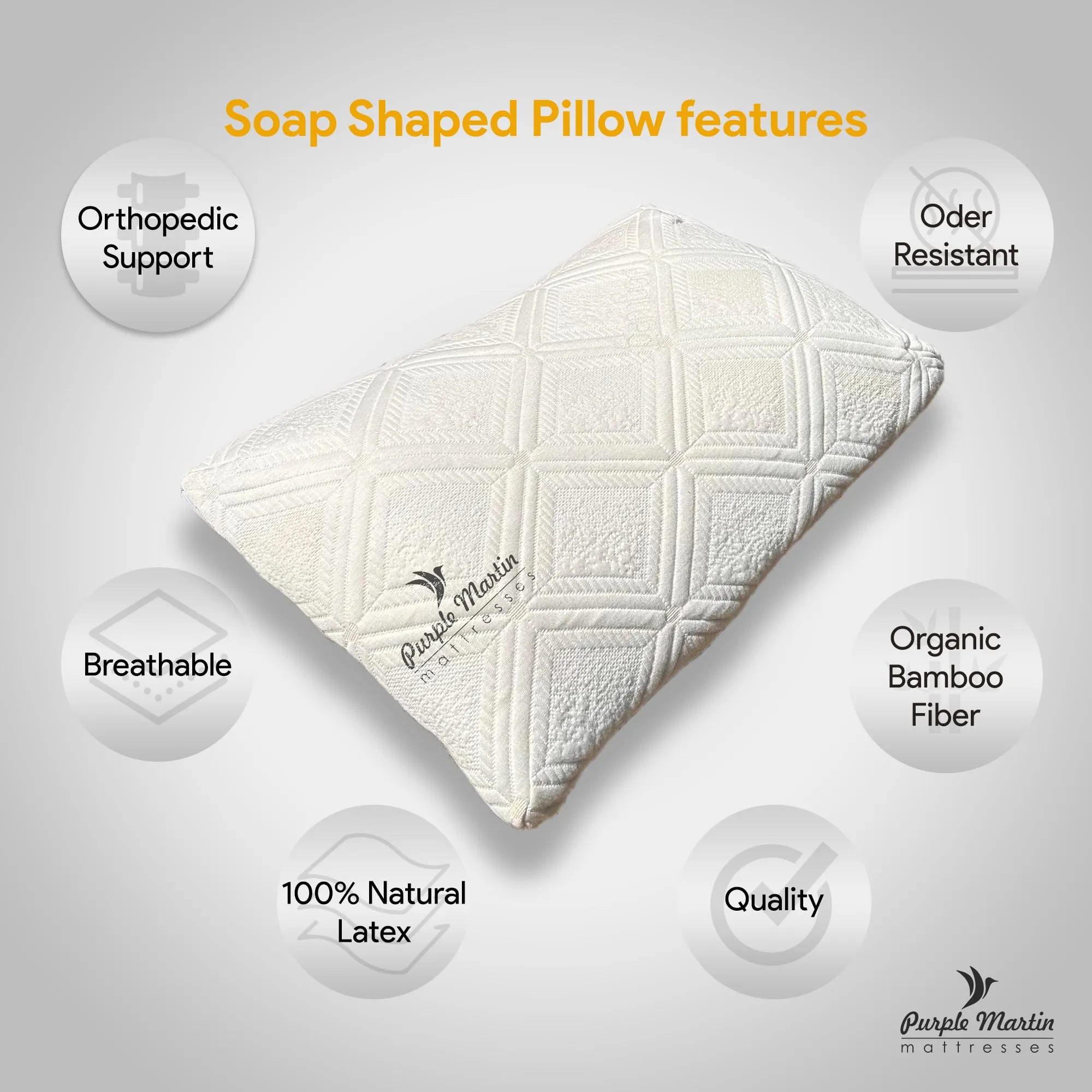 Purple Martin | Pure Natural Latex Pillow | Soap Shaped Medium Firm- Latex, Rubber Anti-Allergenic | India's Best Breathable Latex Pillow for Neck Pain and Shoulder Pain