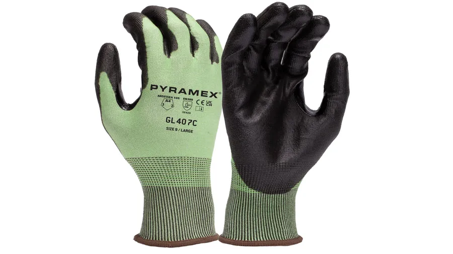 Pyramex 18 Gauge HPPE Polyurethane Coated A4 Cut Resistant Gloves - L