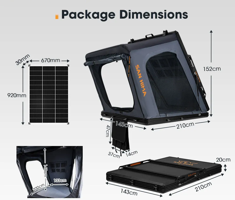 San Hima Kalbarri Gen 2 Roof Top Tent Hardshell With Ladder   130W Solar Panel