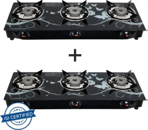 Sigri-wala Cute ISI Certified LPG Only 2Pc Set Glass Manual Gas Stove (3 Burners)