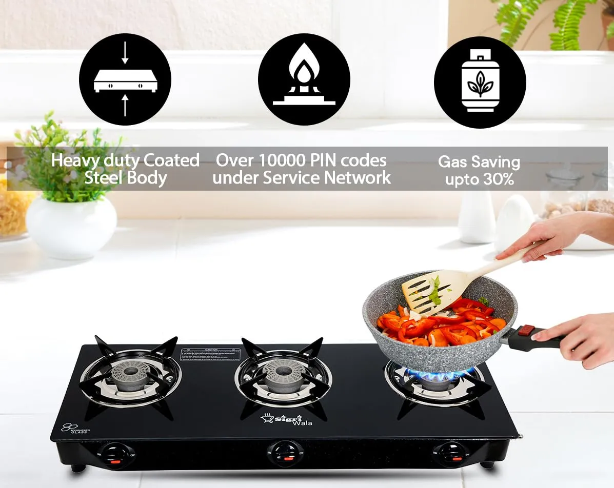 Sigri-wala Glass Manual Gas Stove (3 Burners)