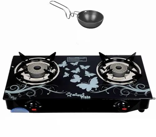 Sigri-wala Surya Tadka Pan Combo Tornado Designer Glass Manual Gas Stove (2 Burners)