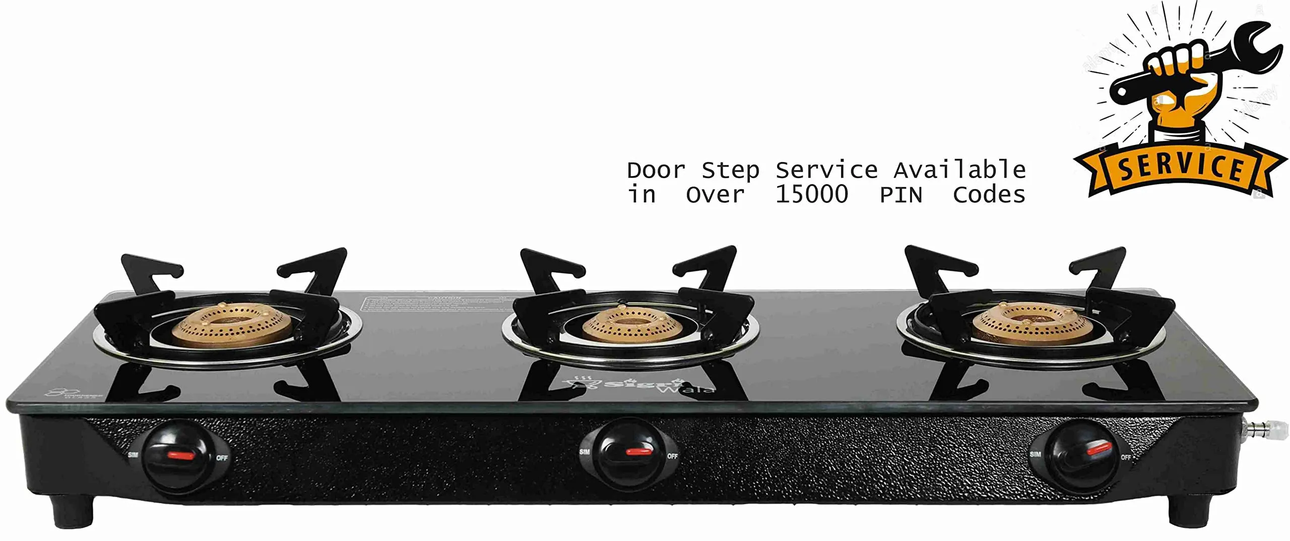 SigriWala Manual Gas Stove 3 Burner, Toughened Glass Top, Black (ISI Certified, Door Step Service, 300 Days Warranty)