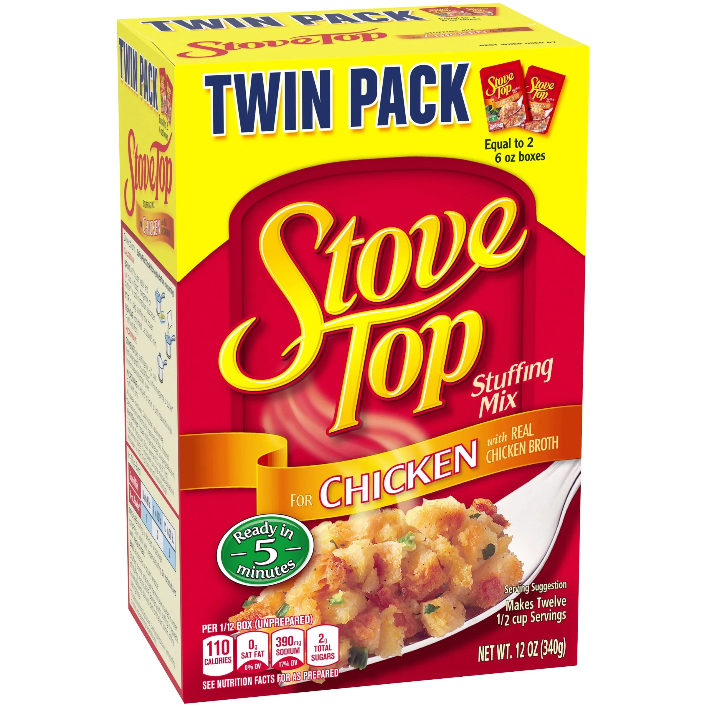 Stove Top Chicken Stuffing Mix Side Dish Twin Pack, 2 ct Pack, 6 oz Boxes