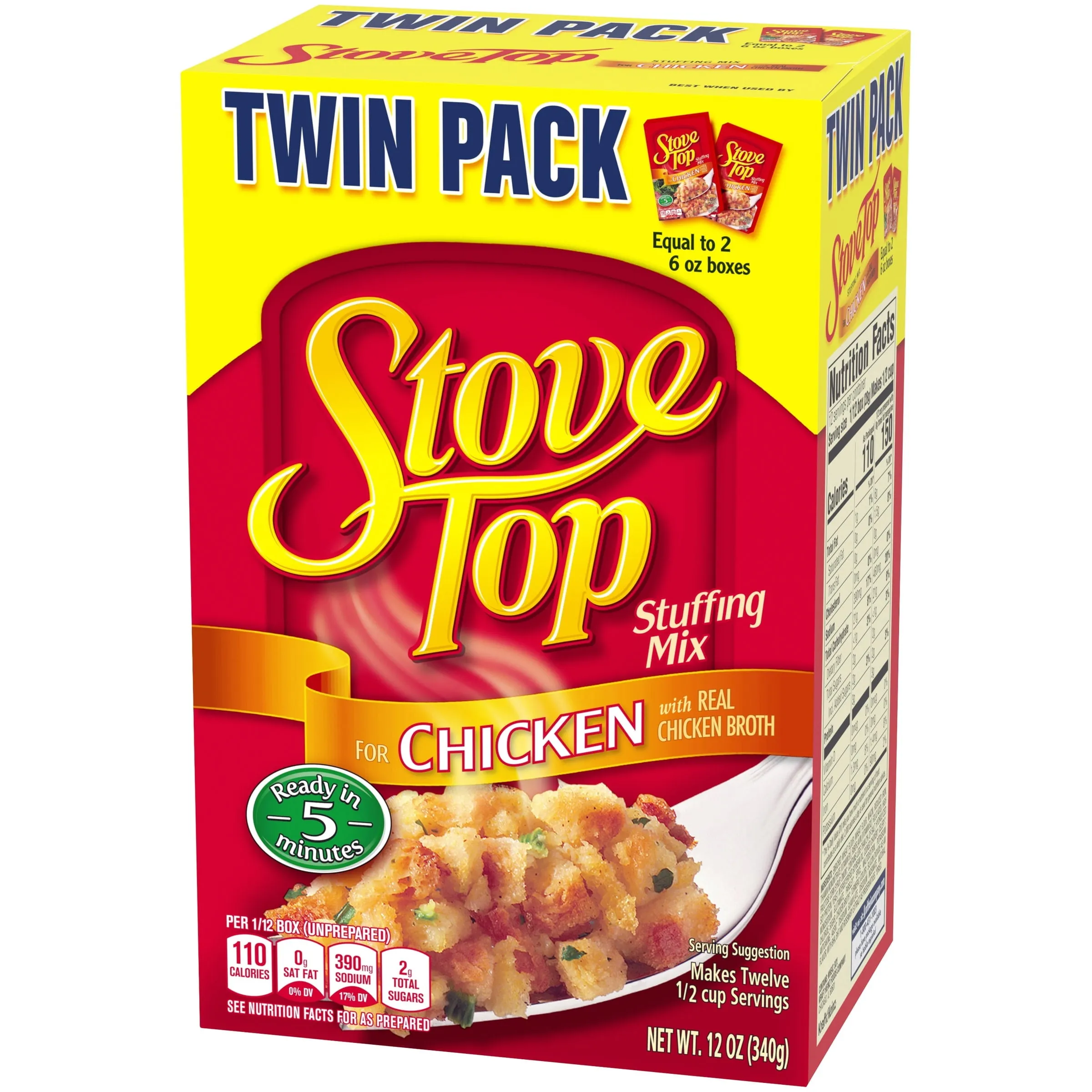 Stove Top Chicken Stuffing Mix Side Dish Twin Pack, 2 ct Pack, 6 oz Boxes