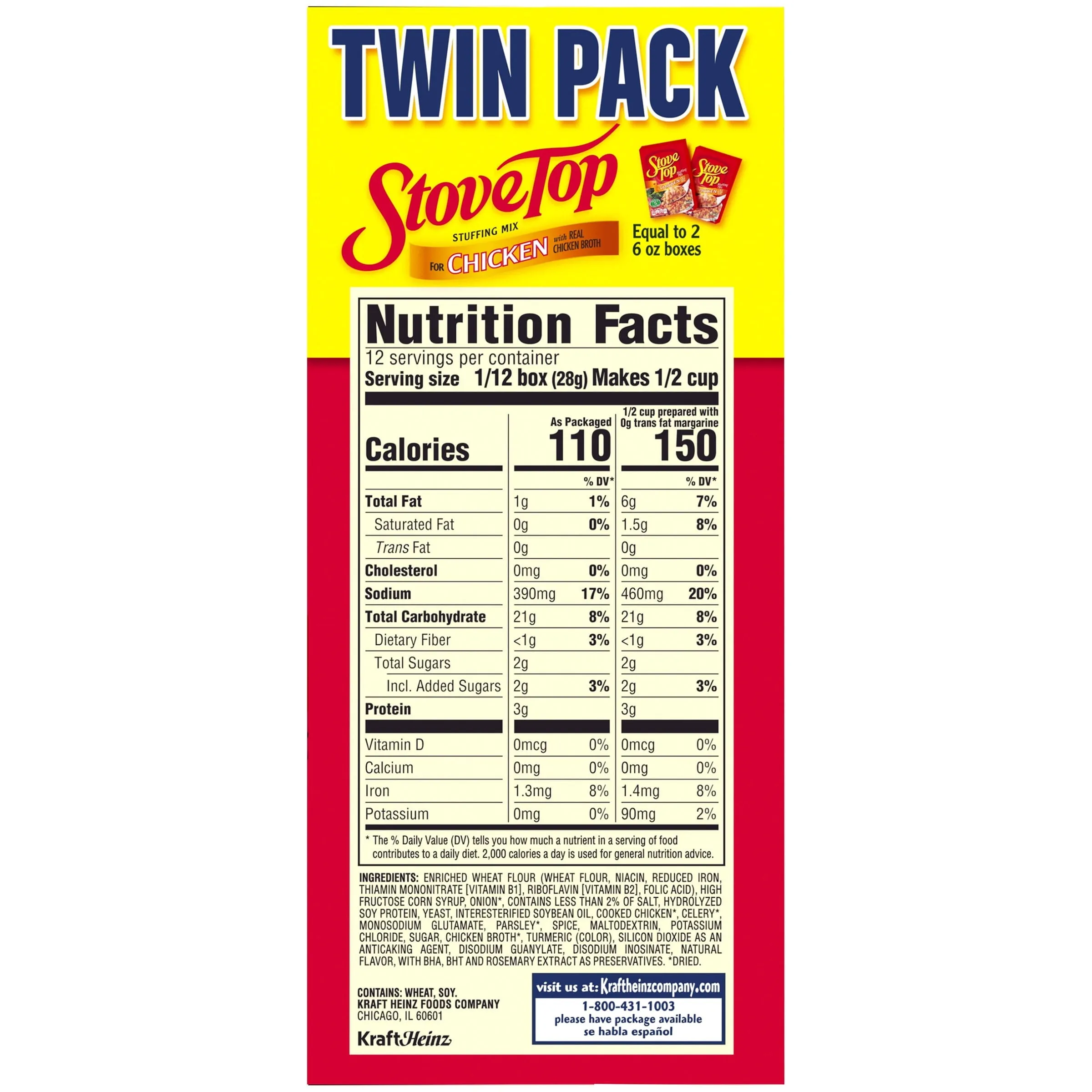 Stove Top Chicken Stuffing Mix Side Dish Twin Pack, 2 ct Pack, 6 oz Boxes