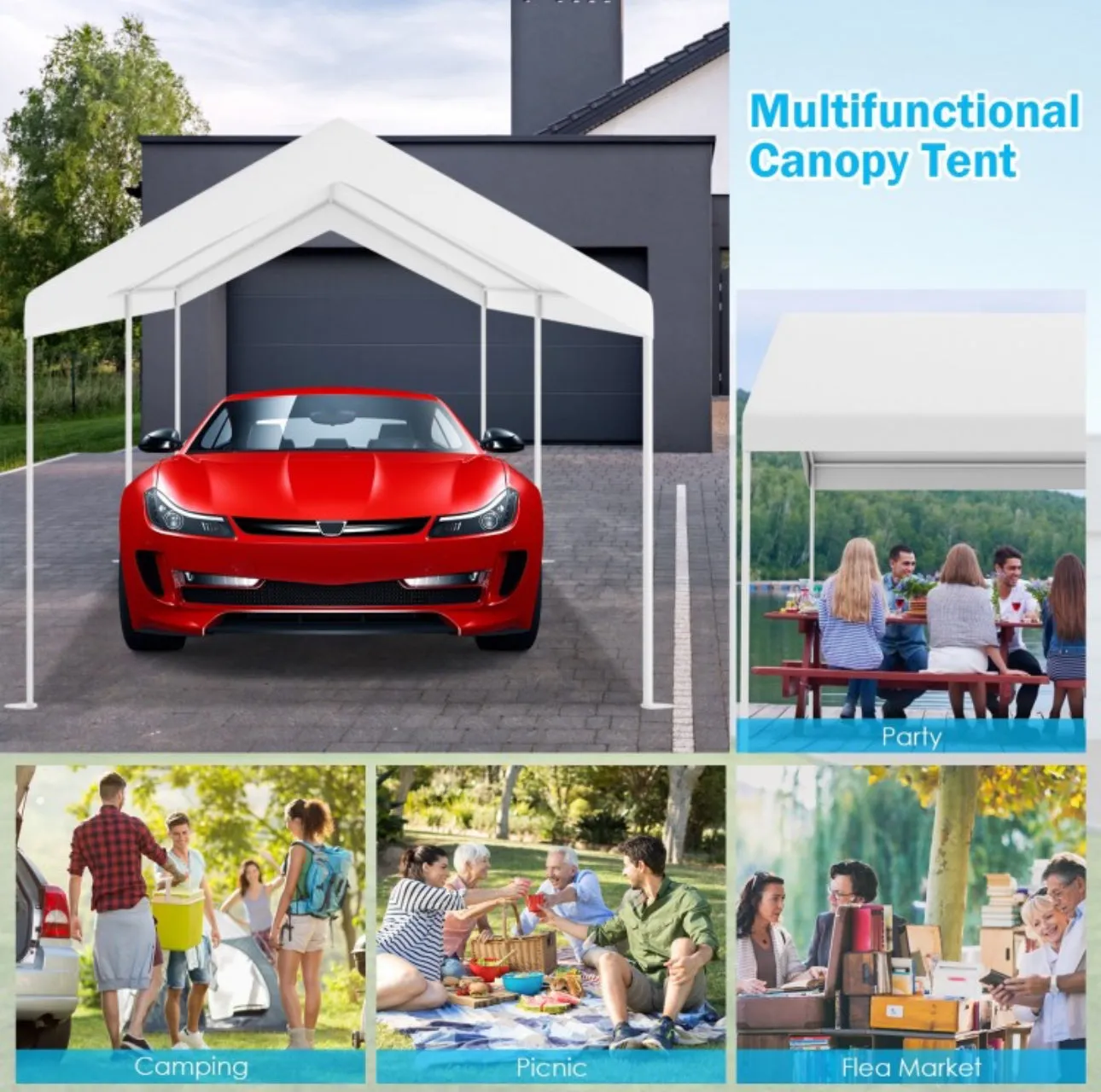 Super Duty Steel Portable Frame Car Tent Shelter | 10x20 Ft | Weather Resistant | Easy Assembly