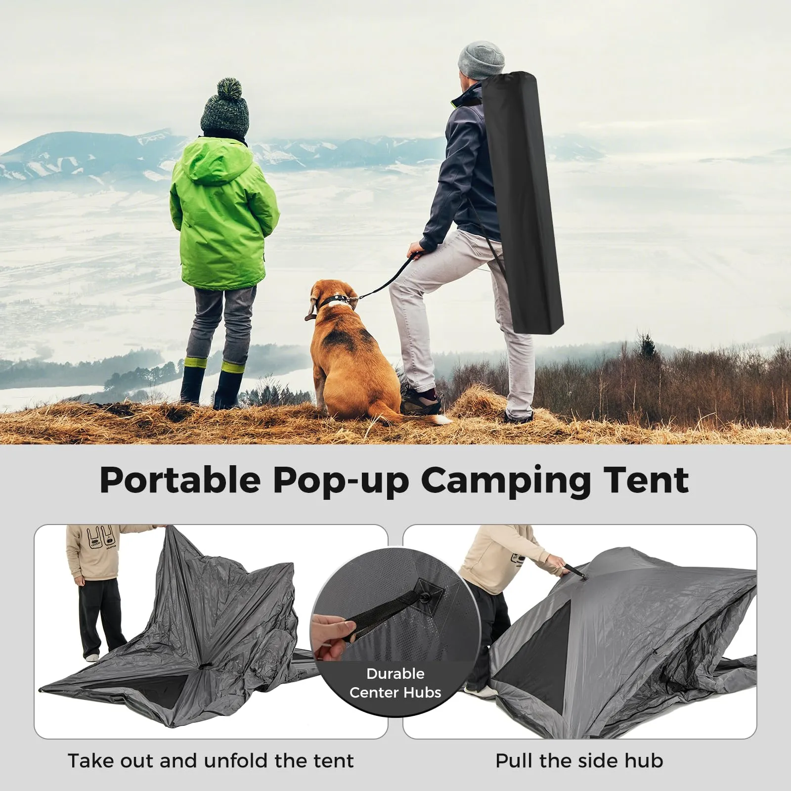 Tangkula Pop Up Camping Tent for 2-3 Person, 360° One-Way See-Through Backpacking Tent with Removable Rainfly