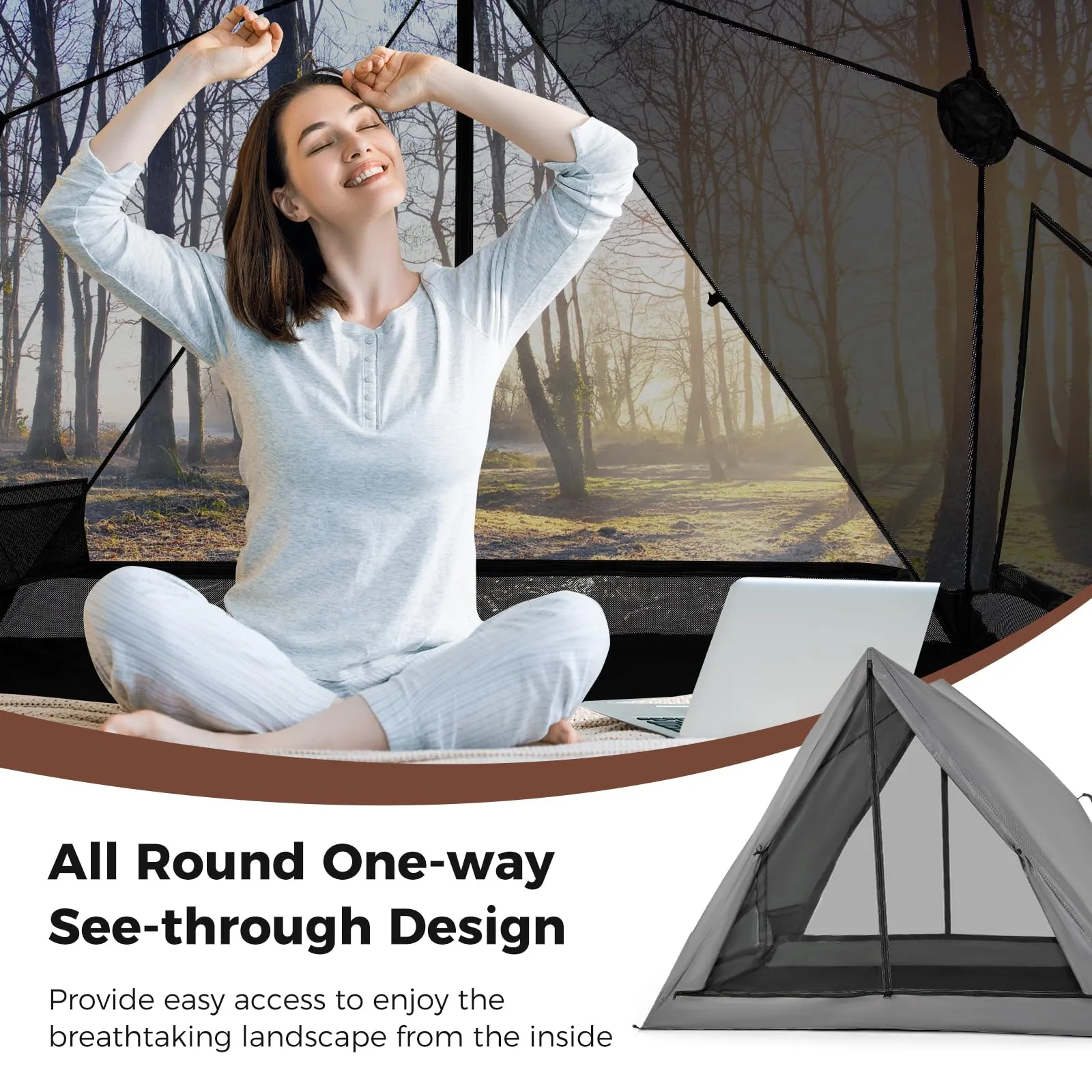 Tangkula Pop Up Camping Tent for 2-3 Person, 360° One-Way See-Through Backpacking Tent with Removable Rainfly