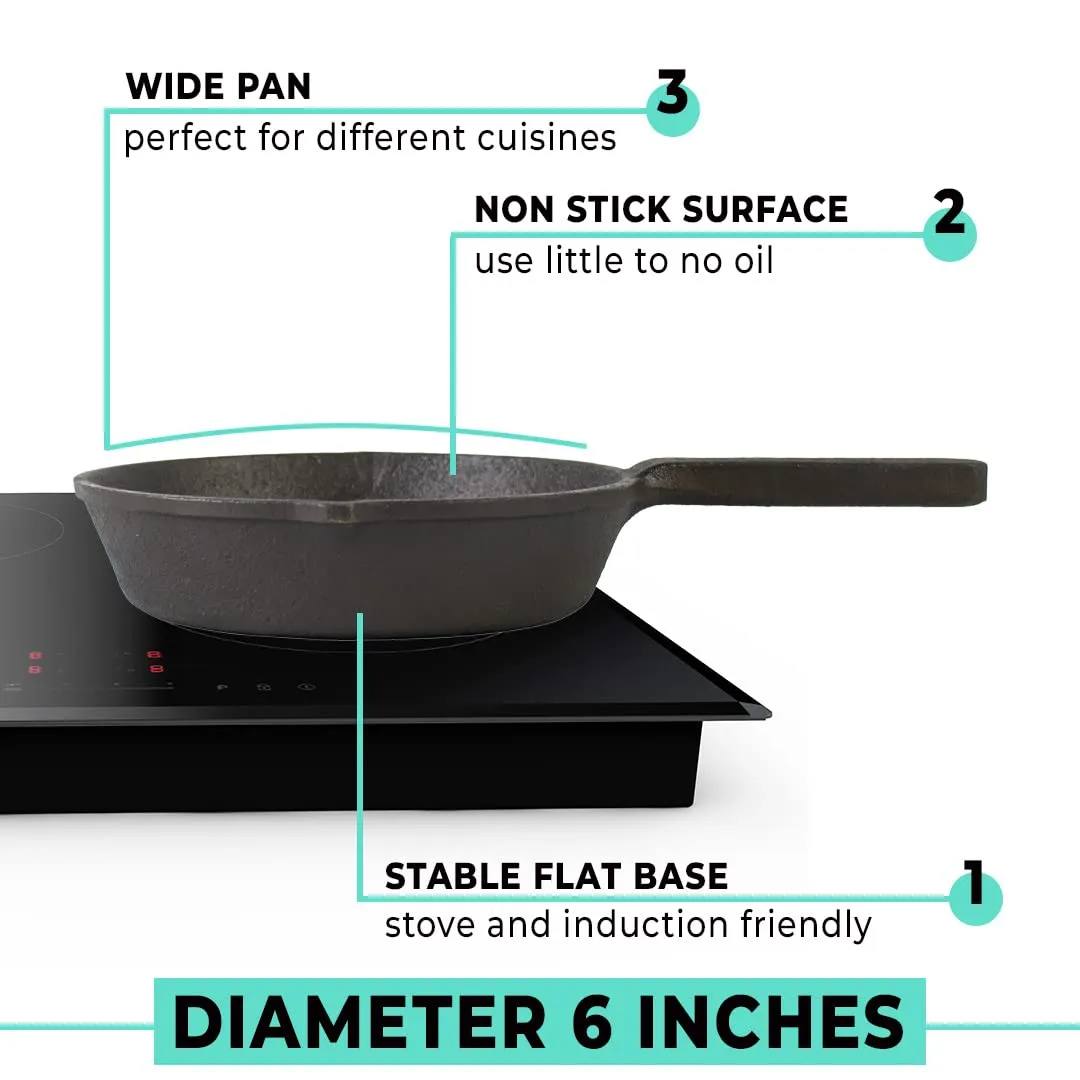 The Better Home Pre Seasoned Cast Iron Fry Pan | Induction Base & Non Stick Pan | Durable Cast Iron Cookware | Non Stick Cookware & Deep Frying Pan | Cast Iron Skillet (6 Inches, Black)