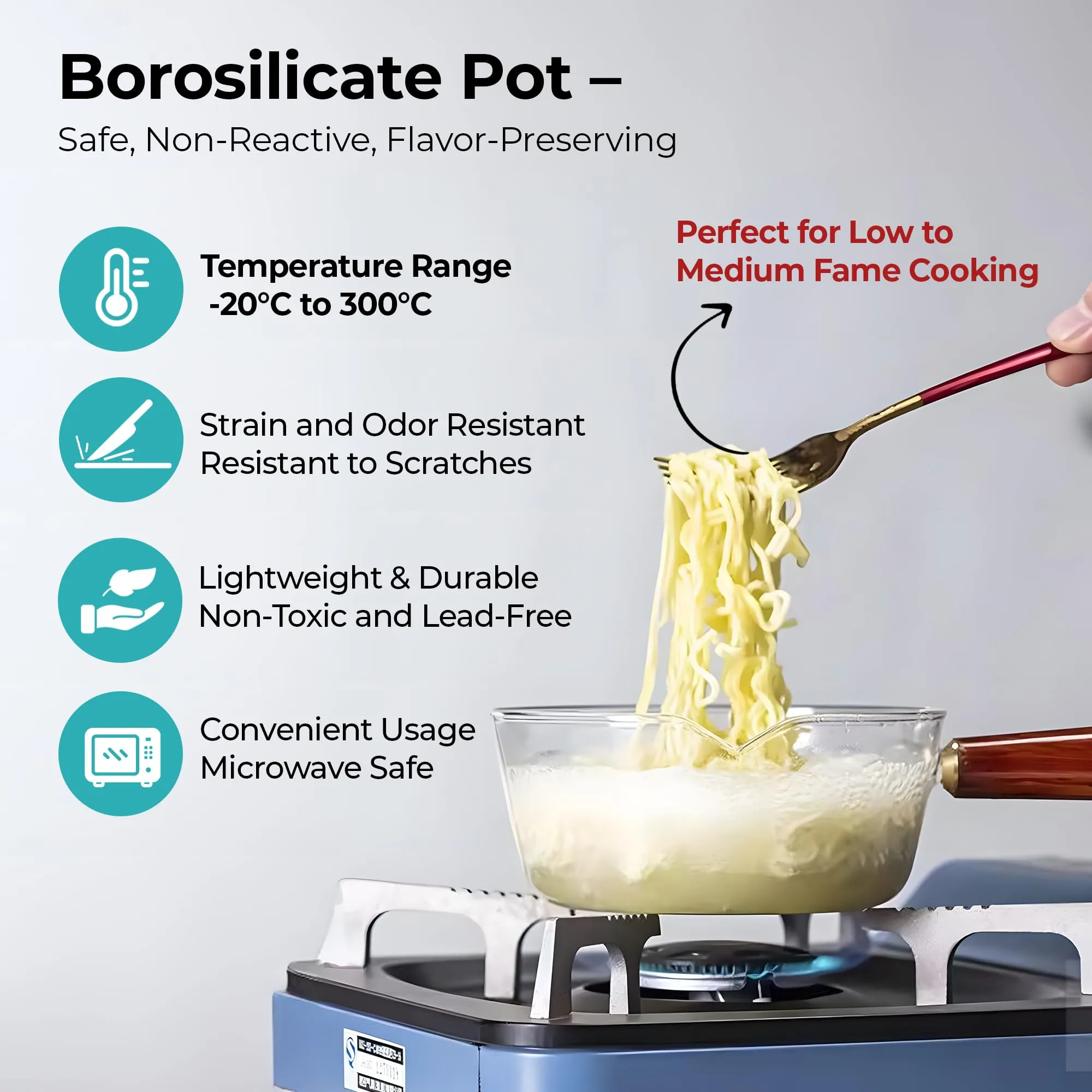 The Better Home Zeno Borosilicate Glass Cookware for Gas Stove (600ml) | Saucepan with Handle | Small Milk/Tea Pan | Boiling Pan | Patila for Cooking, Boiling | Gift for Housewarming (Transparent)