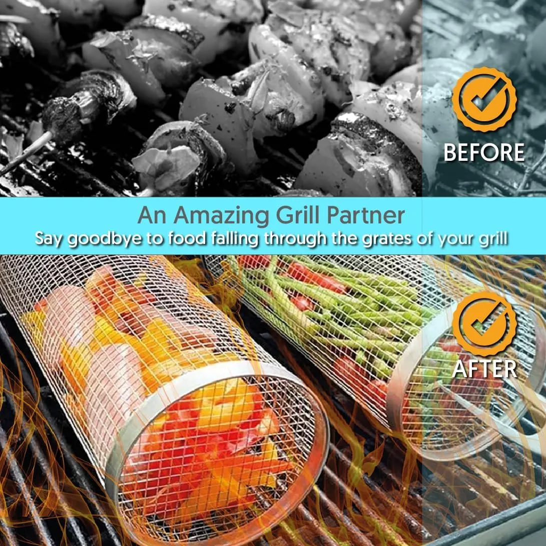 Upgraded Rolling Grilling Basket for Outdoor Grilling