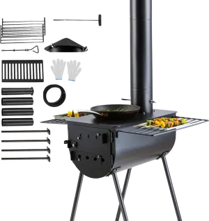 Vevor Tent Wood Stove 118" Alloy Steel Wood-Burning Stove with 3000 Cu. In. Firebox and Chimney Pipes New