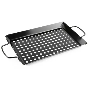 Waykea Non-stick Vegetable Grill Basket with Handle, 12-inch Rectangle Pan BBQ Accessory for Grilling Veggie, Fish, Shrimp, Meat, Camping Cookware