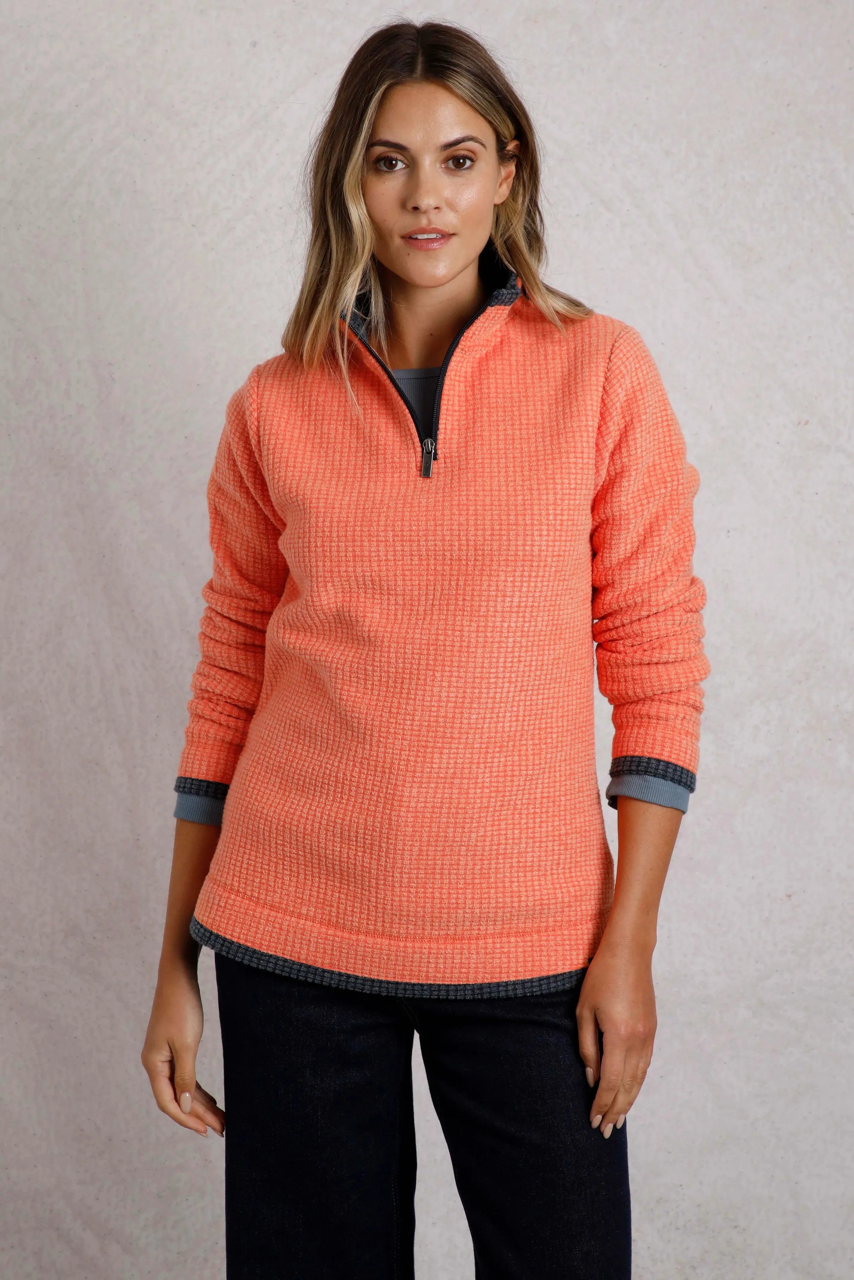 Weird Fish 12 Pumpkin Beye Eco 1/4 Zip Grid Fleece