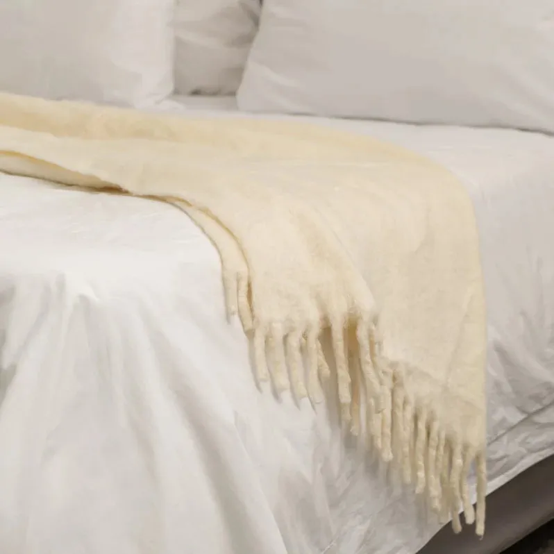 Woollen Blend Blanket Throw - Ivory