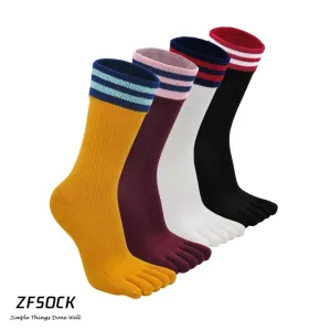 ZFSOCK Classic Design 5 Finger Crew  Socks for Women, 4 Pairs